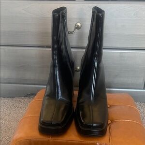 Jeffrey Campbell Black Leather Square-Toe Ankle Boots